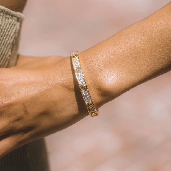 Pave Diamond Stainless Steel Love Screw Bangle Bracelet with Screwdriver opener - Picture 12 of 14